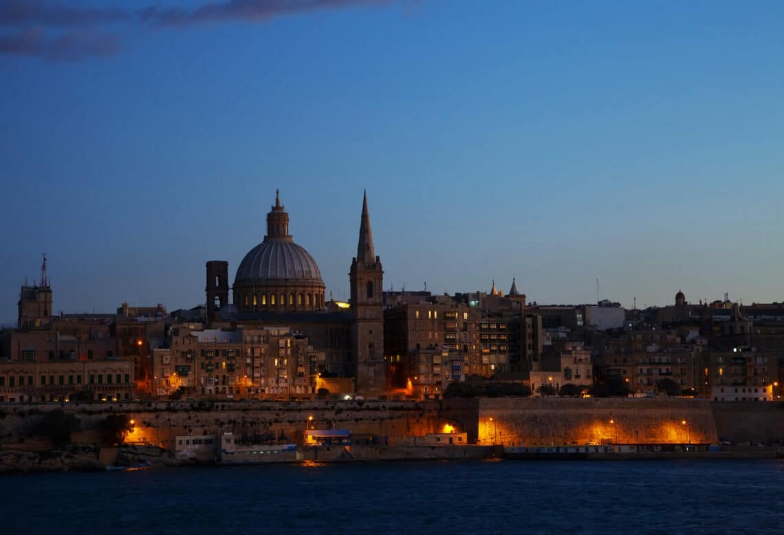 Night view of Valletta Malta